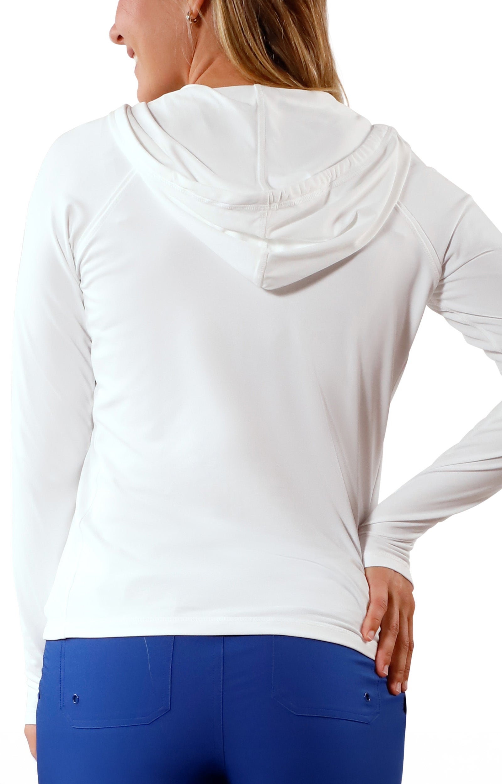 UV Skinz's women's back hooded water jacket in white|white