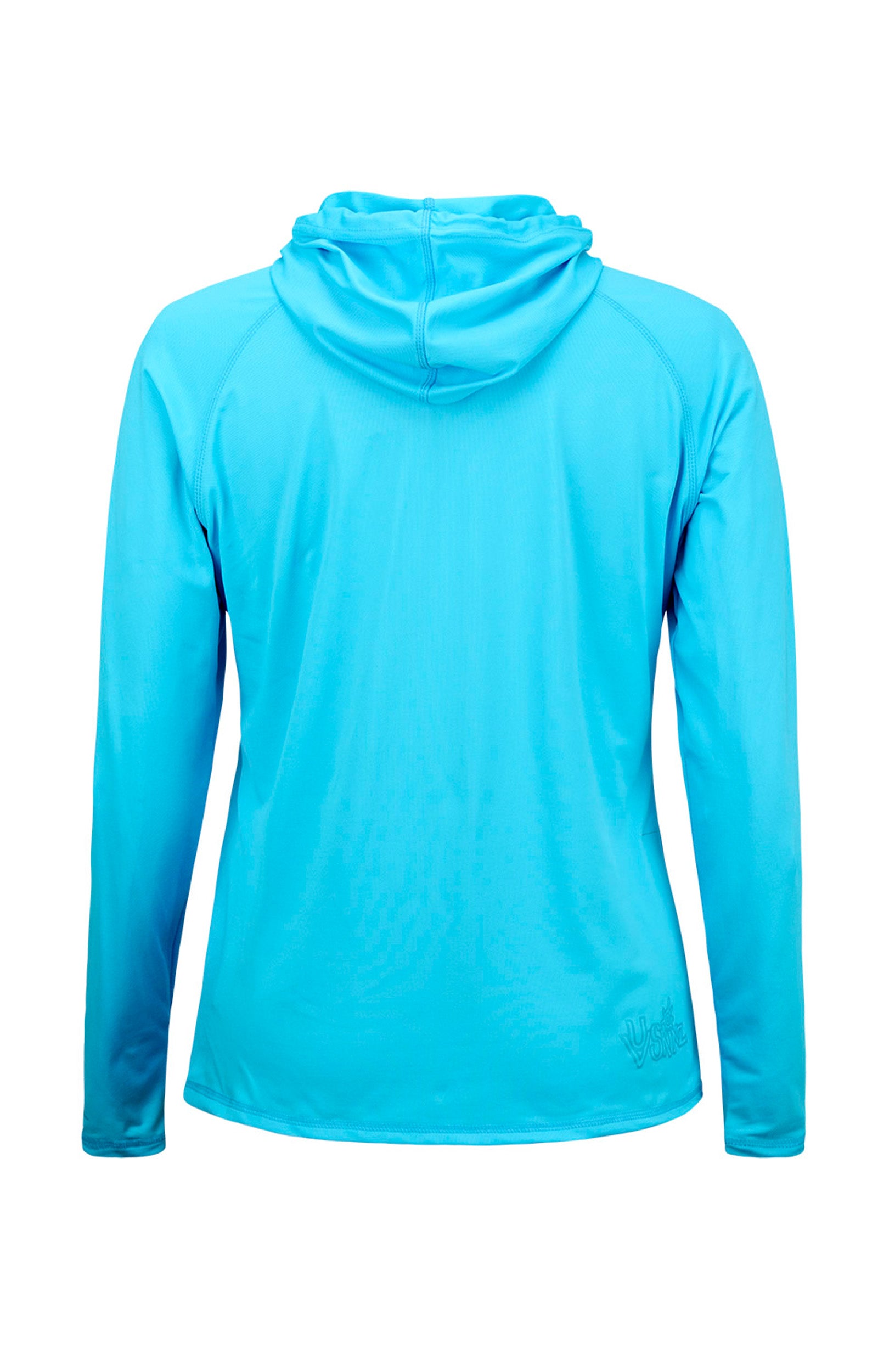 back of the women's pullover hoodie in aqua|aqua