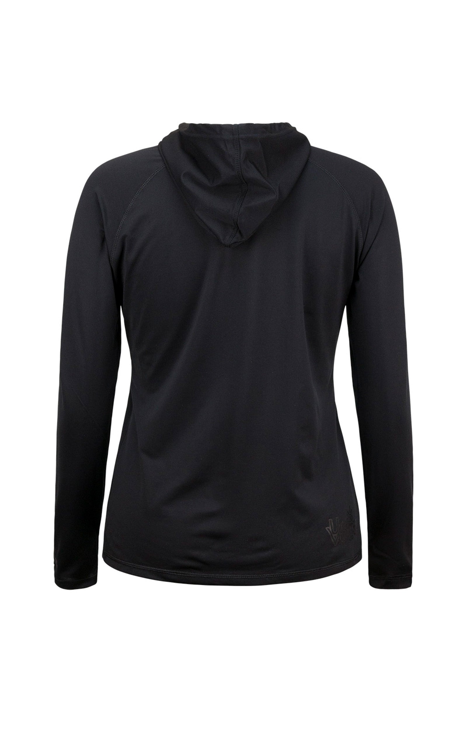 back of the women's pullover hoodie in black|black