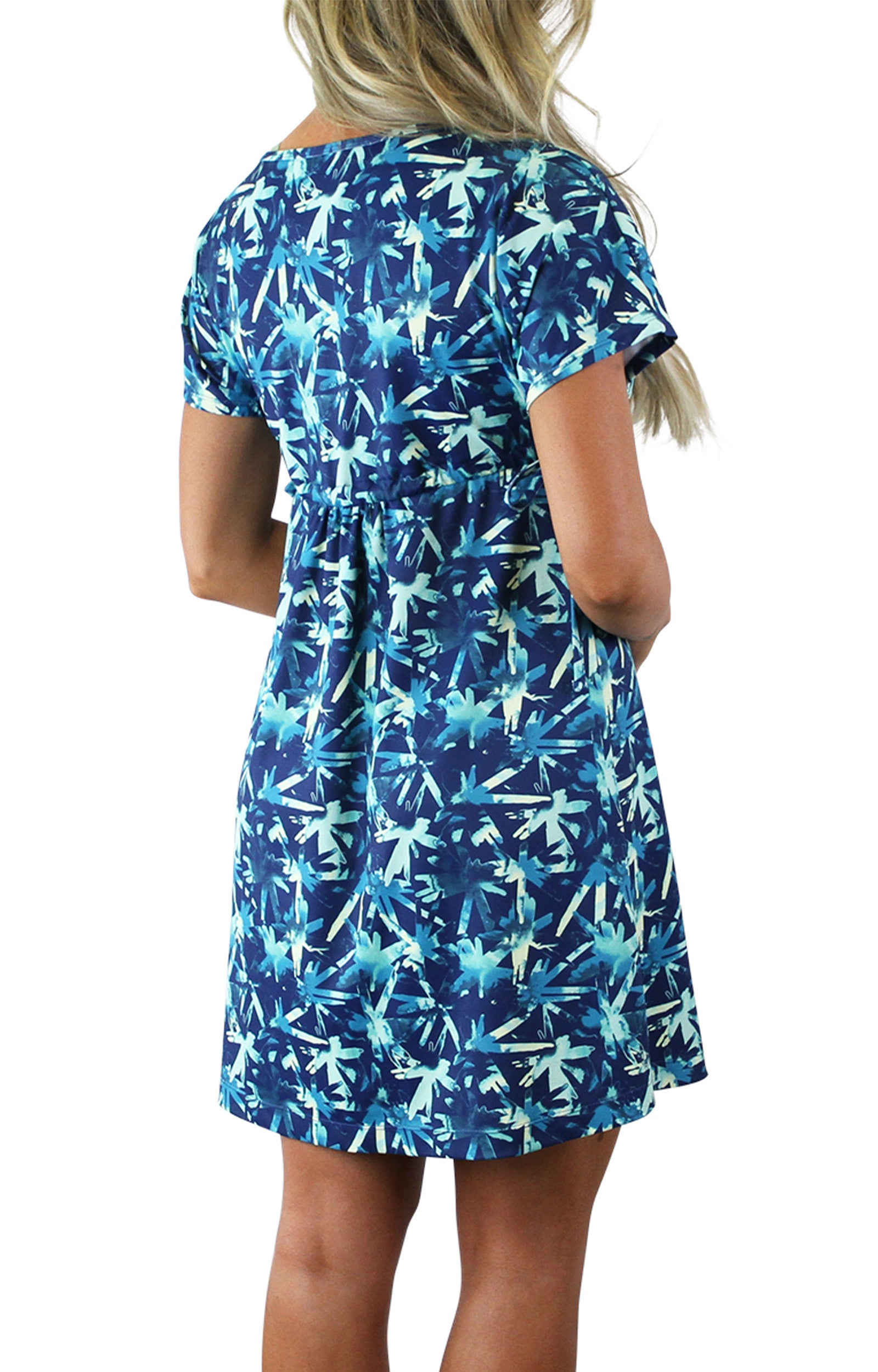 back view of the women's beach cover up in tie dye burst|tie-dye-burst