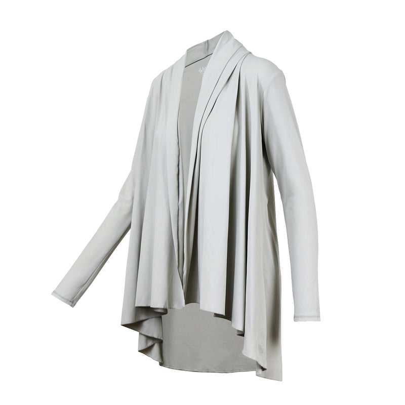Side of the women's hooded beach cover up in cool grey|cool-grey