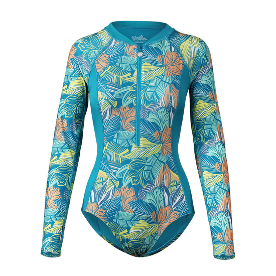 women's long sleeve swimsuit with UPF in caribbean tropics|caribbean-tropics