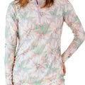 woman in women's convertible swim shirtdress in aurora bloom|aurora-bloom