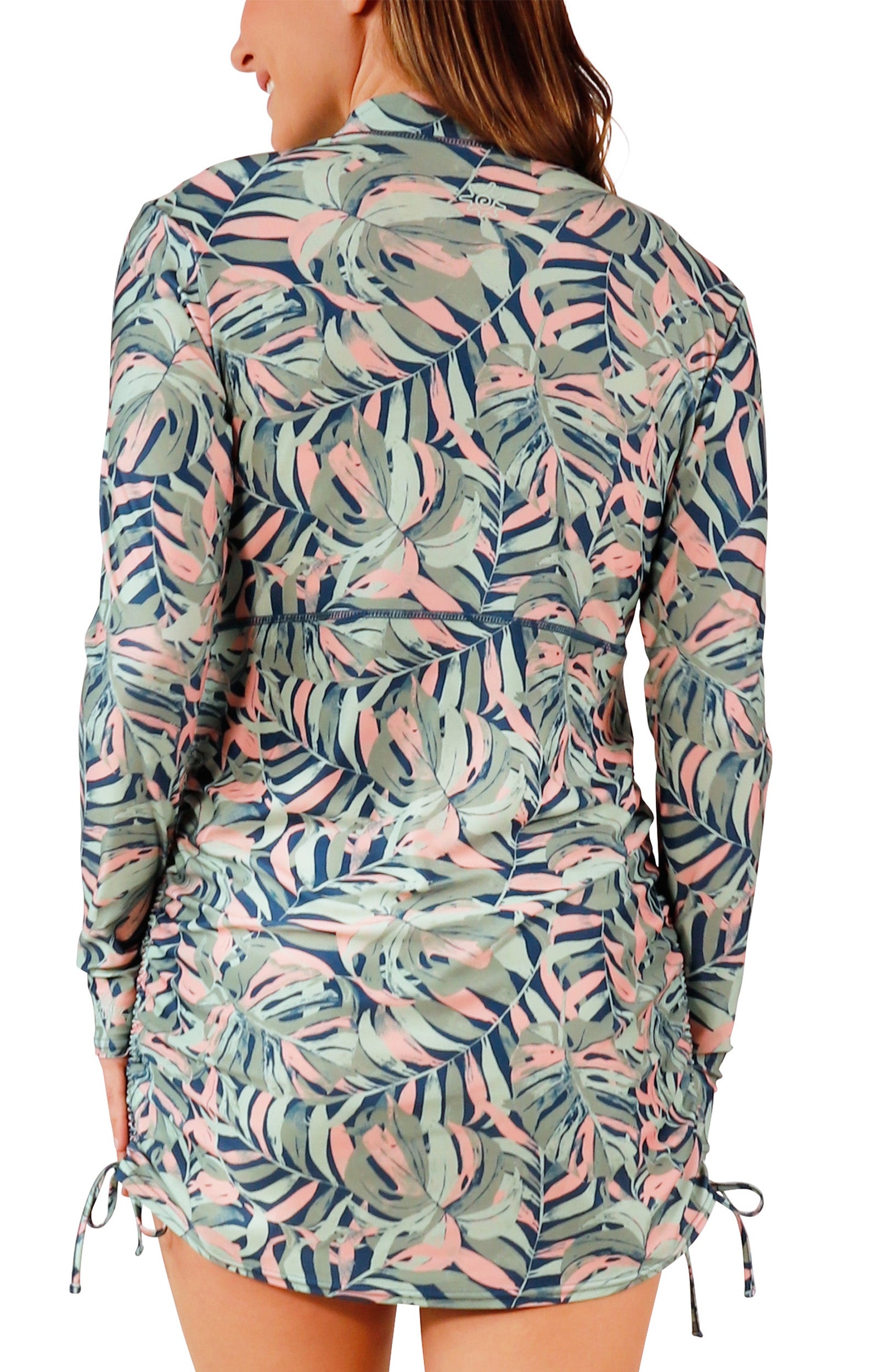 back view of woman in convertible swim shirtdress in moonlit canopy|moonlit-canopy