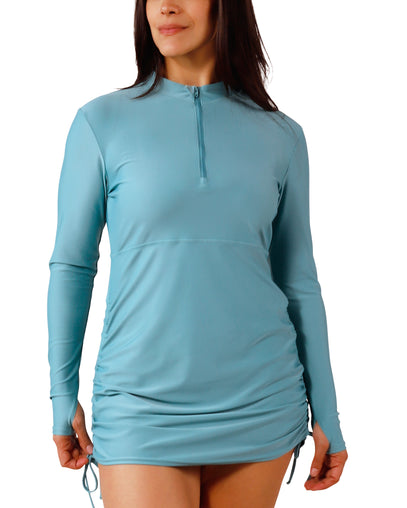 women's convertible swim shirtdress in river|river