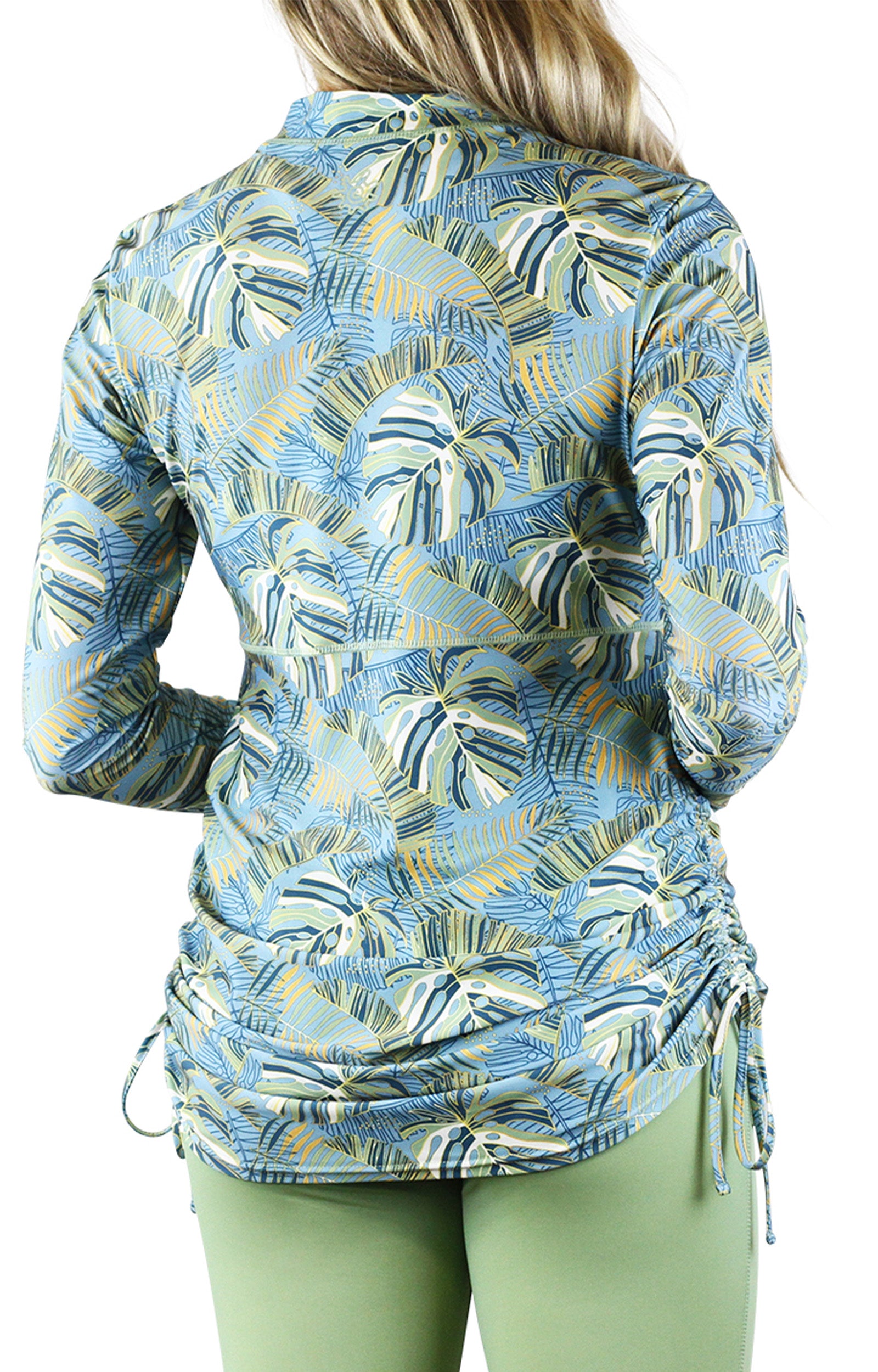 back view of the women's swim dress in tahoe tropical|tahoe-tropical