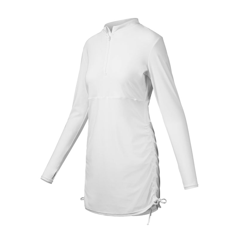 side of the women's swim dress in white|white