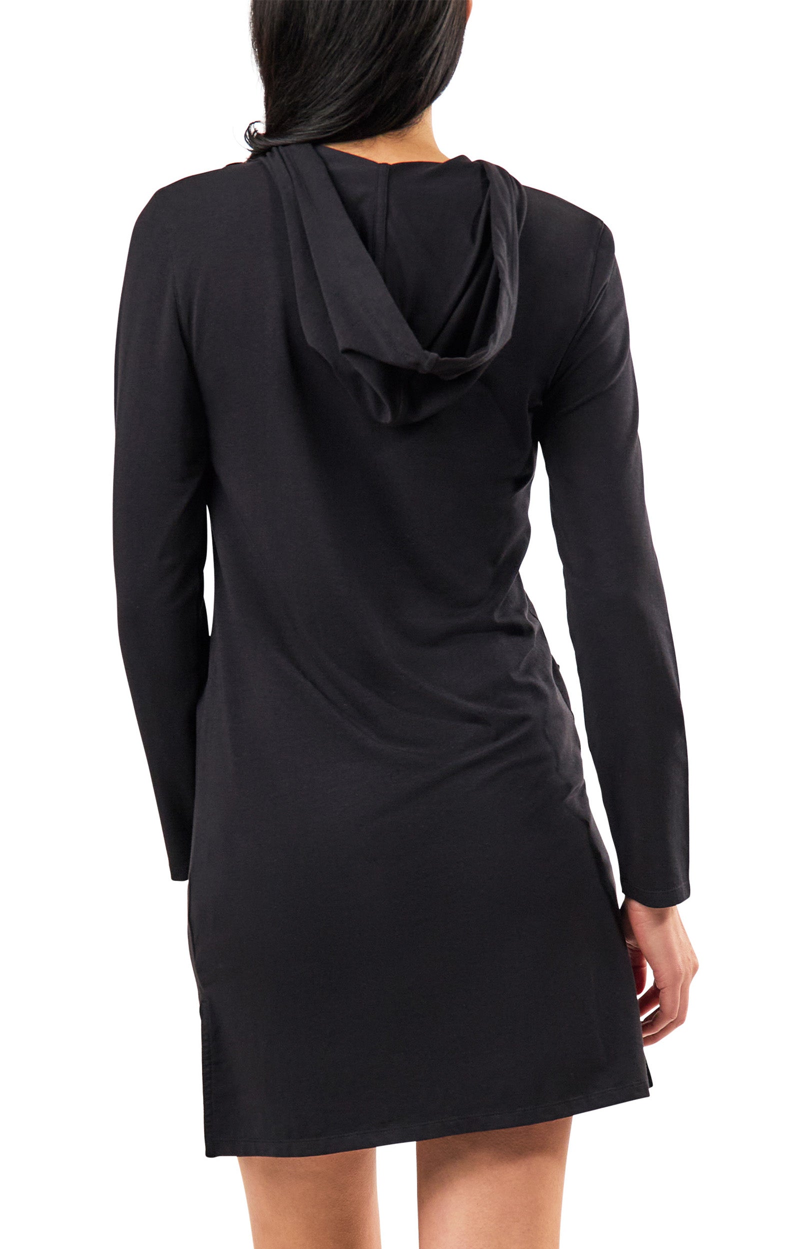 back view of womens full zip island jacket in black|black