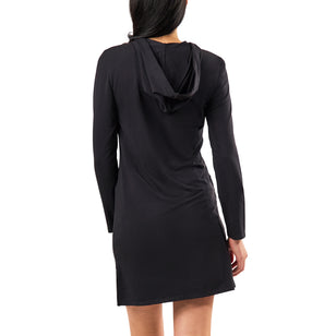 back view of womens full zip island jacket in black|black