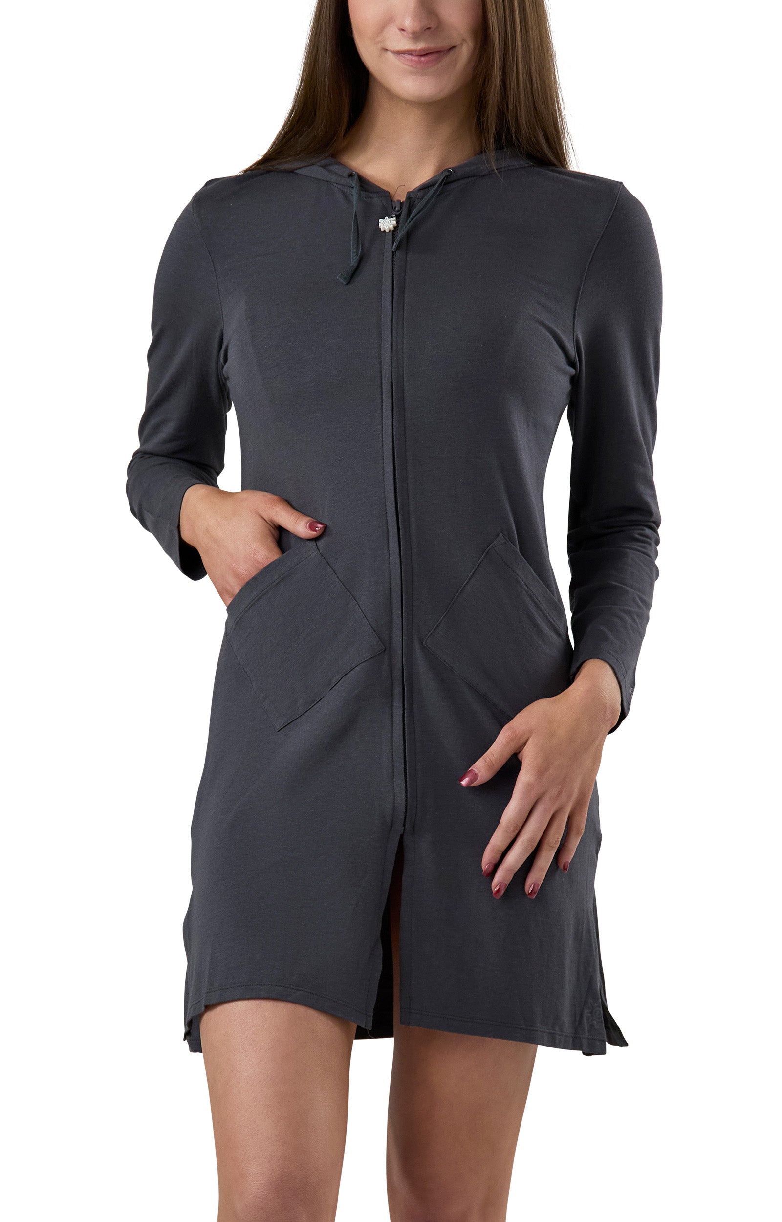 Women's Full Length UPF Jacket in Charcoal|charcoal