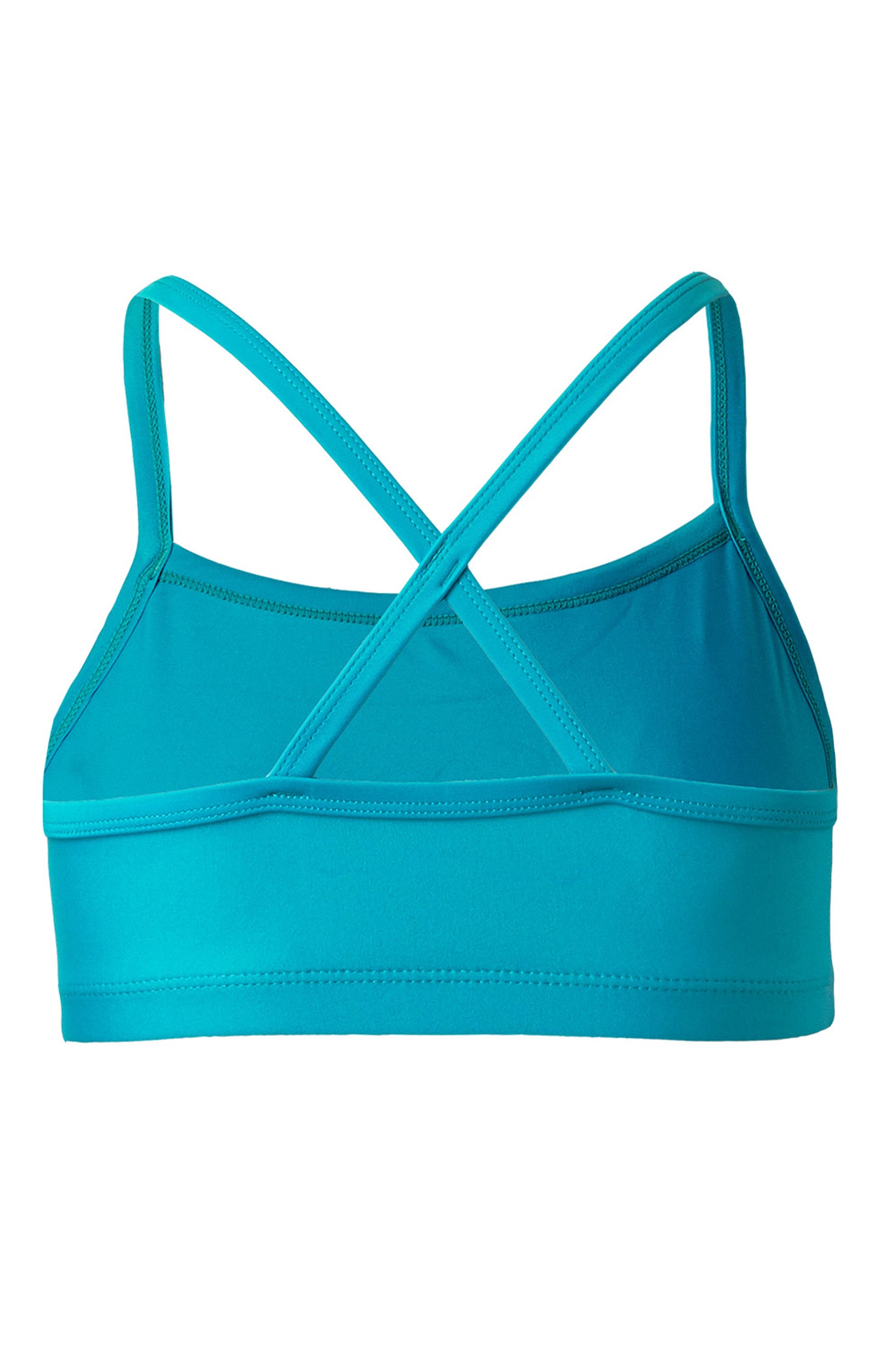Back of the women's swim bra in teal|teal