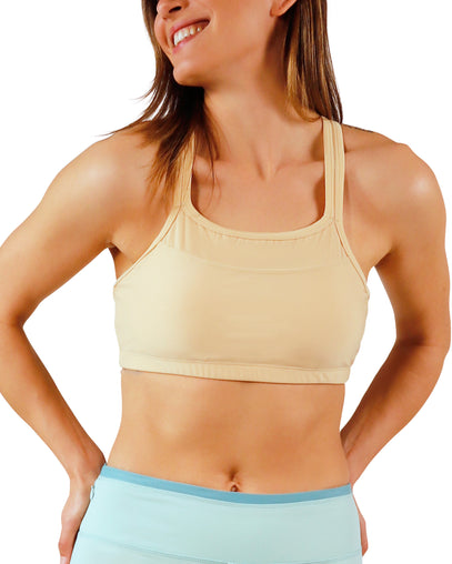 front womens crisscross swim bra|beige