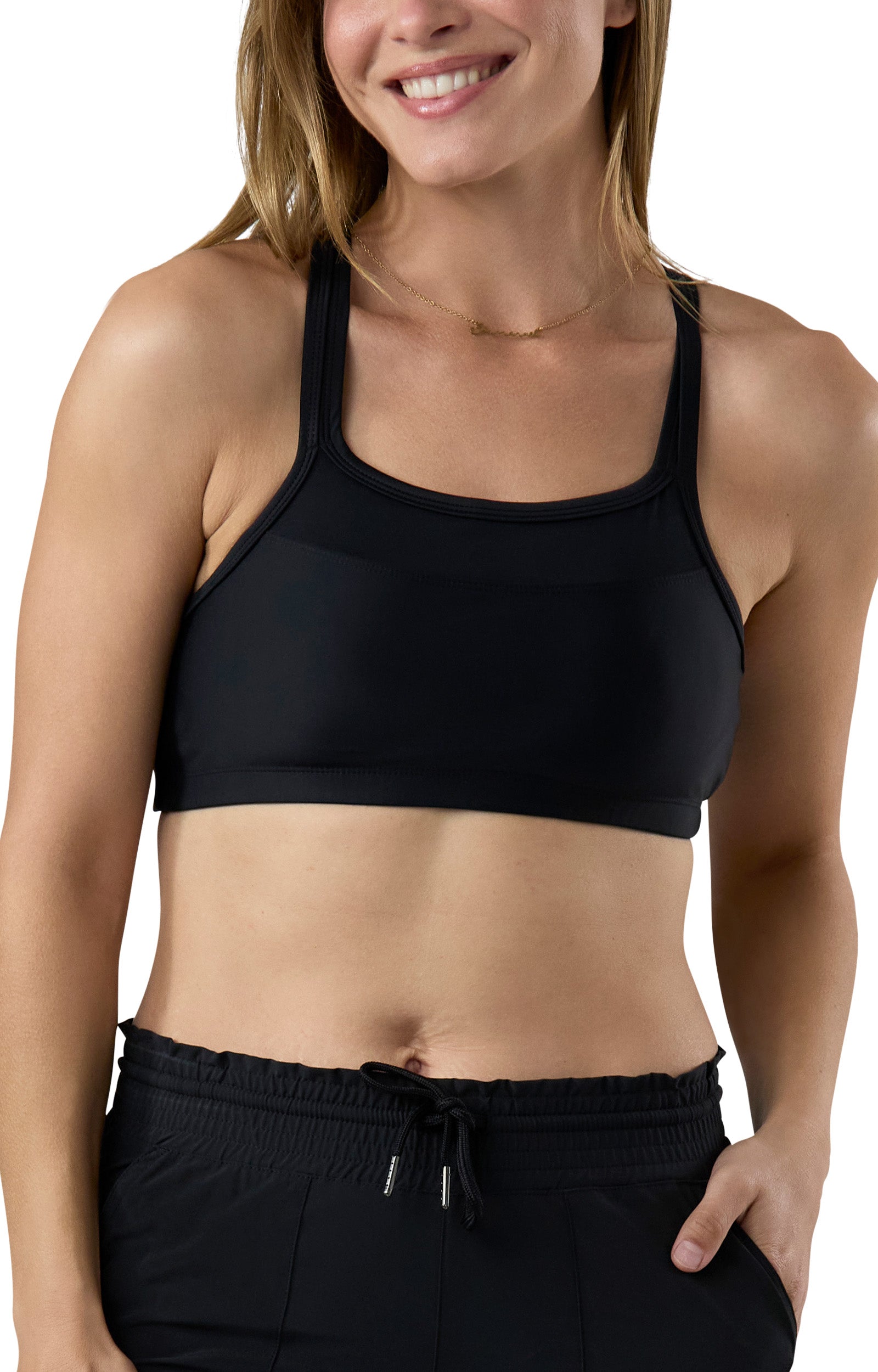 women's crisscross swim bra in black|black