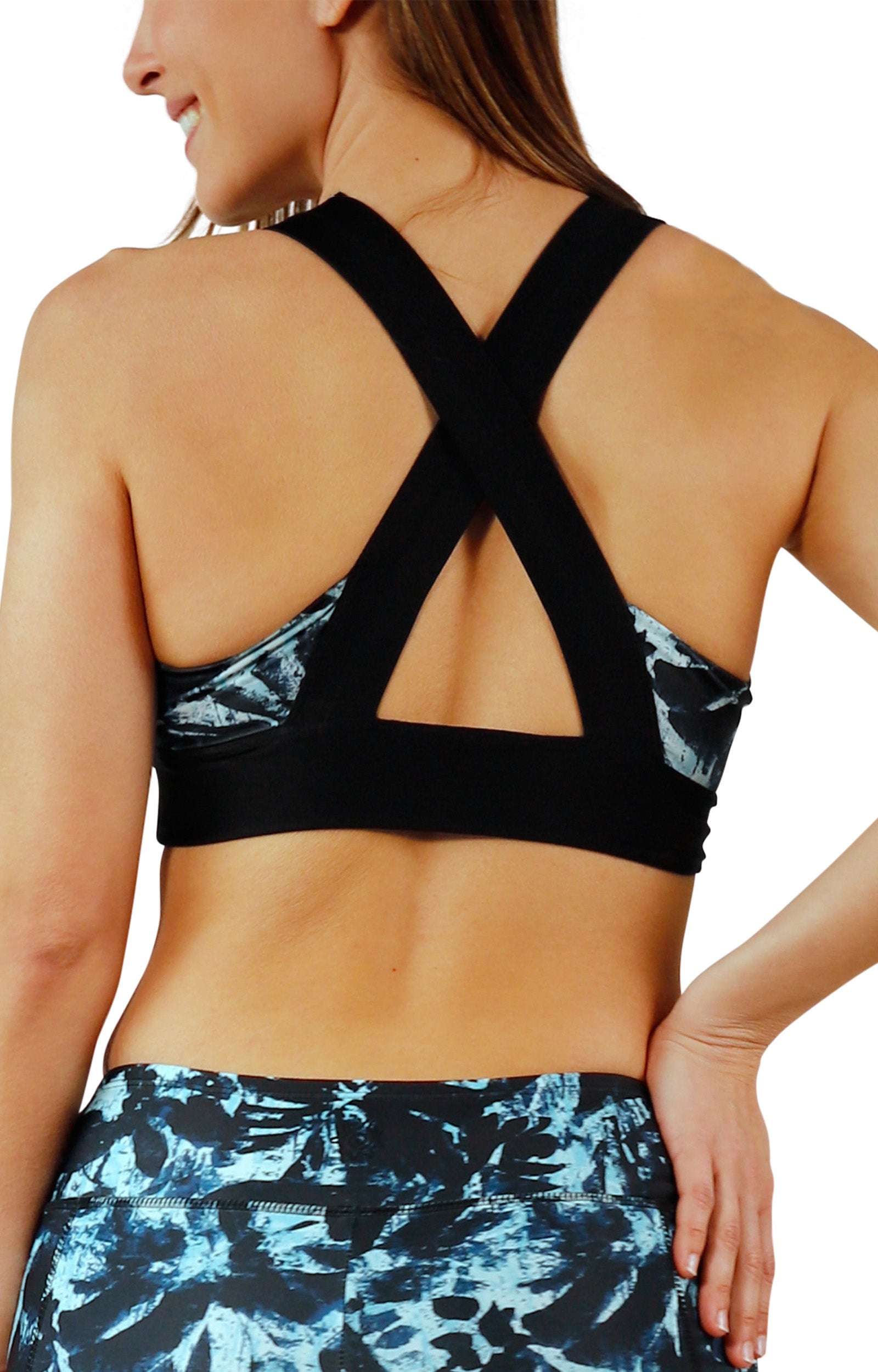 back view of womens active swim bra in shadow tropics|shadow-tropics