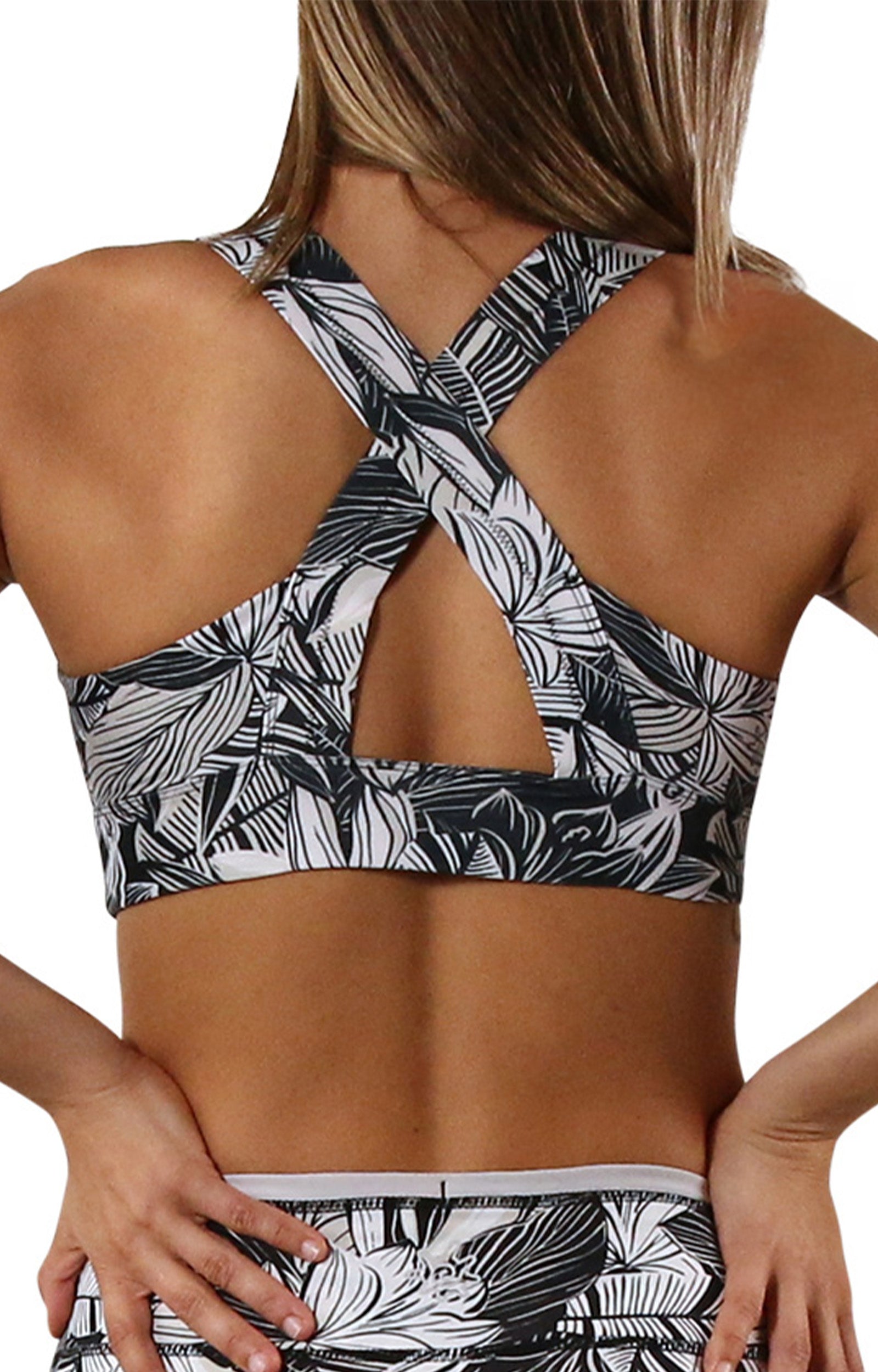 Women's Active Swim Bra in Woodblock Tropics|woodblock-tropics