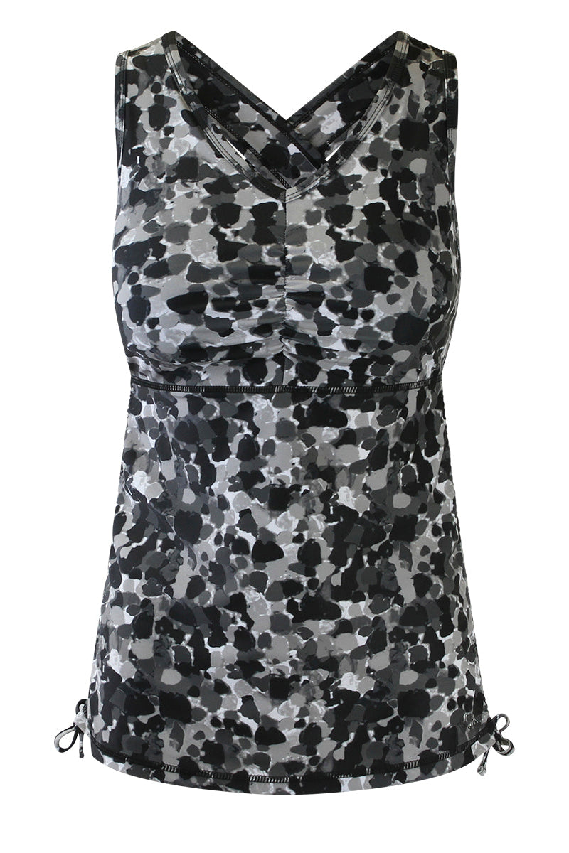 Women's ruched swim tank top in black sea glass|black-sea-glass