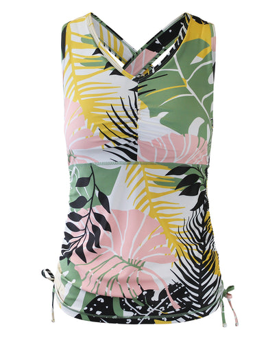 Women's ruched swim tank top in forest botanical|forest-botanical