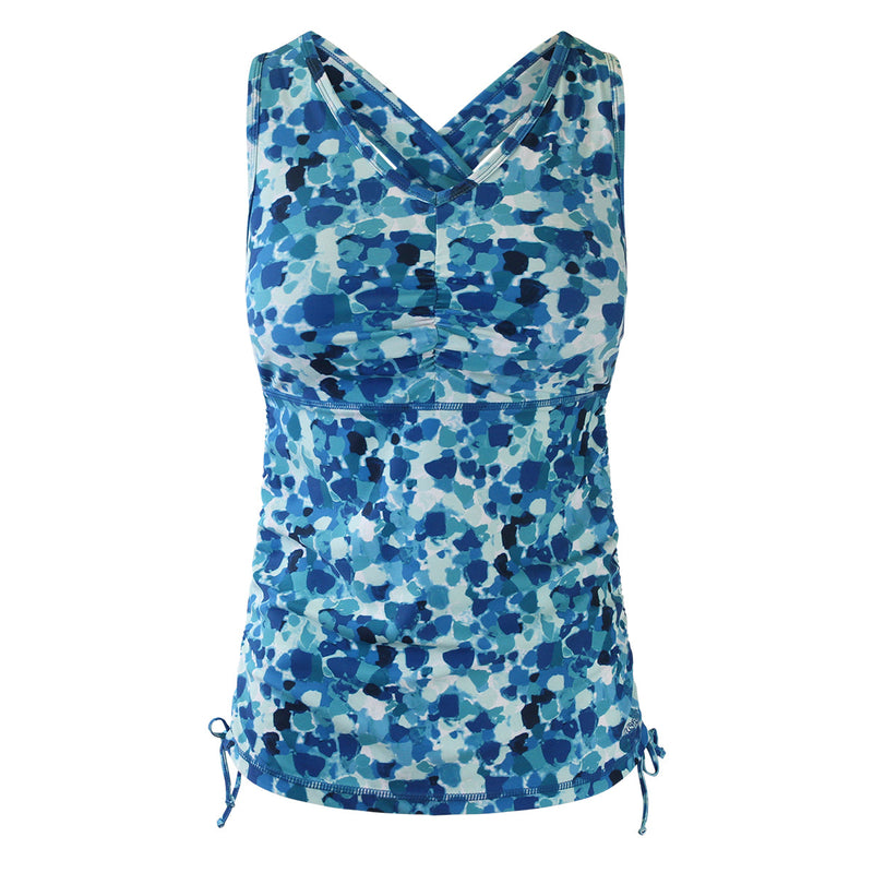 Woman's ruched swim tank top in mykonos sea glass|mykonos-sea-glass