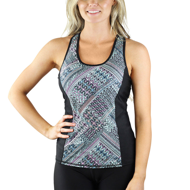 UV Skinz's women's racerback swim tank in mixed motif|mixed-motif