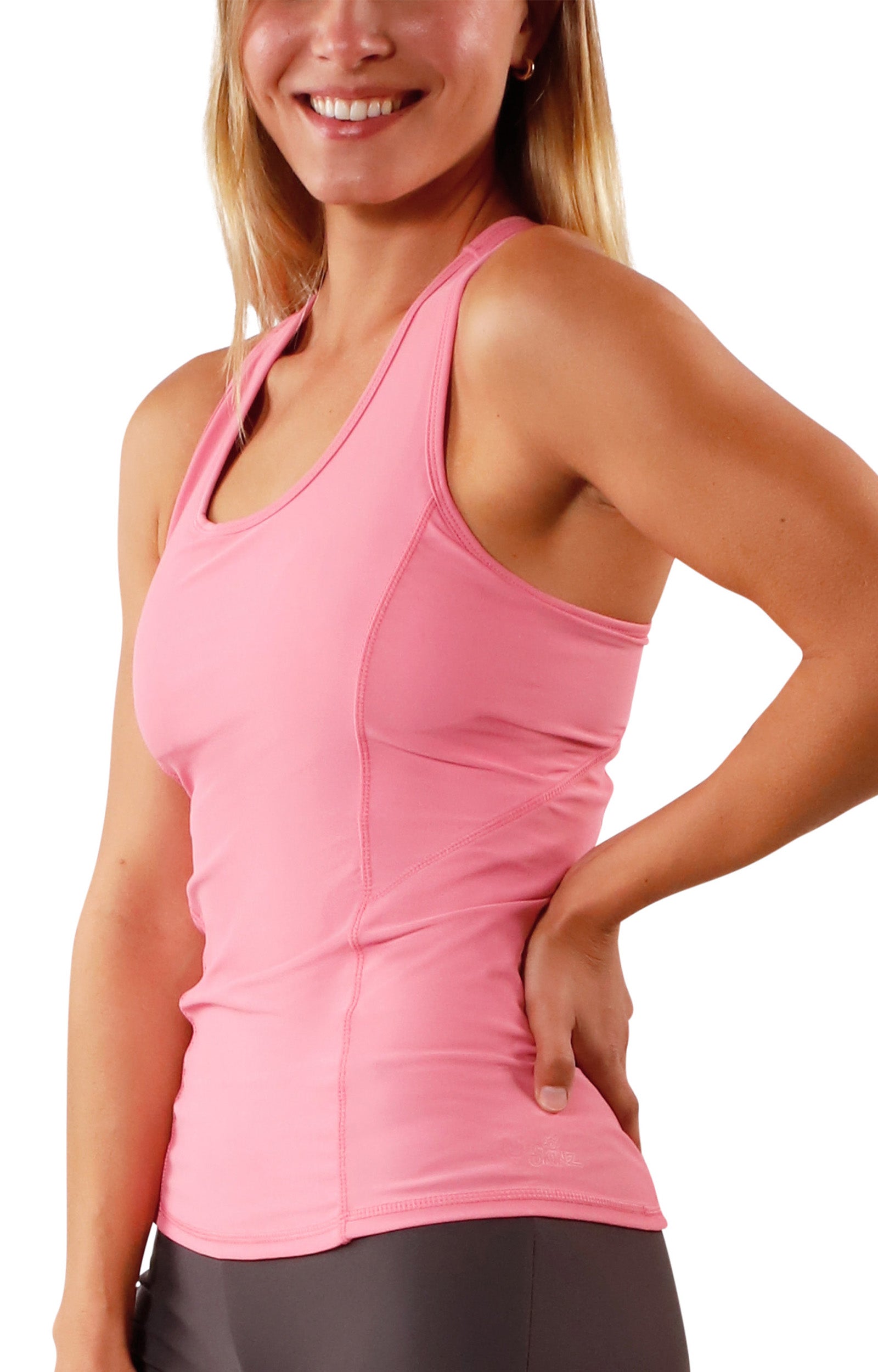 side view of women's swim tank in wild rose|wild-rose