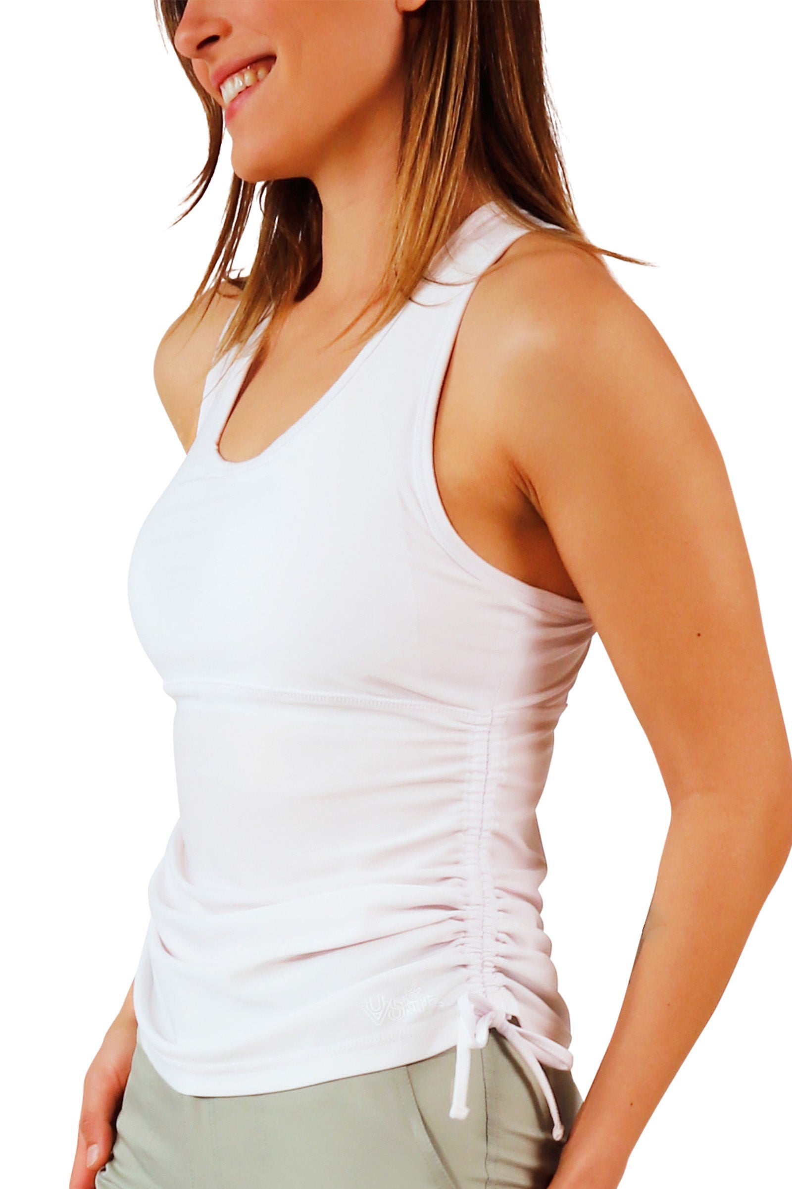 women's ruched scoop tank top in white|white