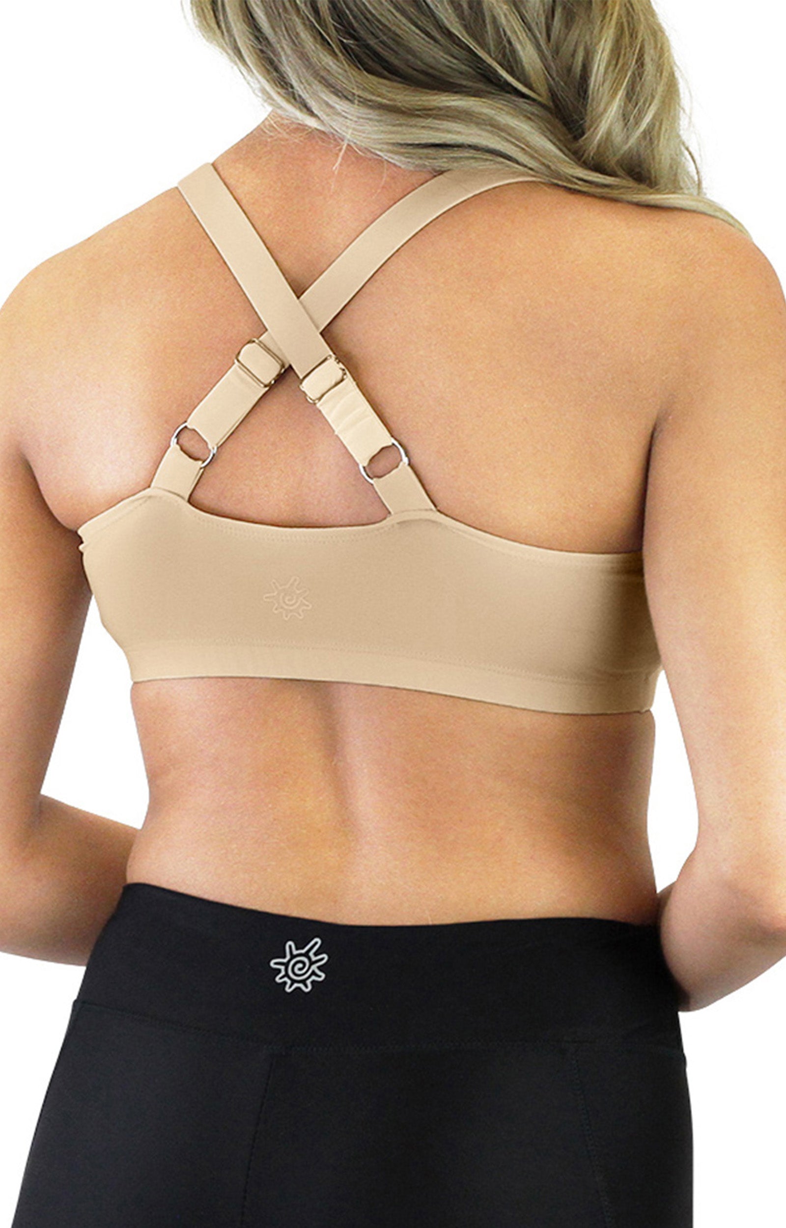 back of the women's adjustable swim bra in beige|beige