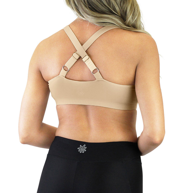 back of the women's adjustable swim bra in beige|beige
