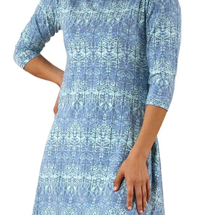Women's 3/4 Sleeve Swing Dress in Baltic Kaleidoscope|baltic-kaleidoscope