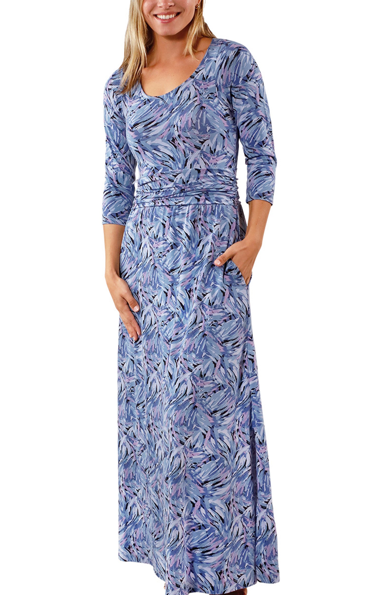 womens scoop neck maxi dress in brushstrokes|brushstroke
