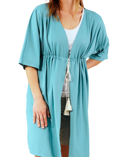 womens front tie sun kimono in river|river