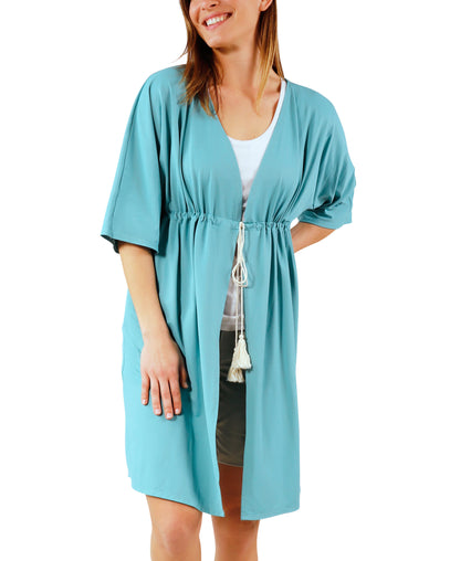 womens front tie sun kimono in river|river