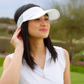 woman wearing womens active sun visor|white
