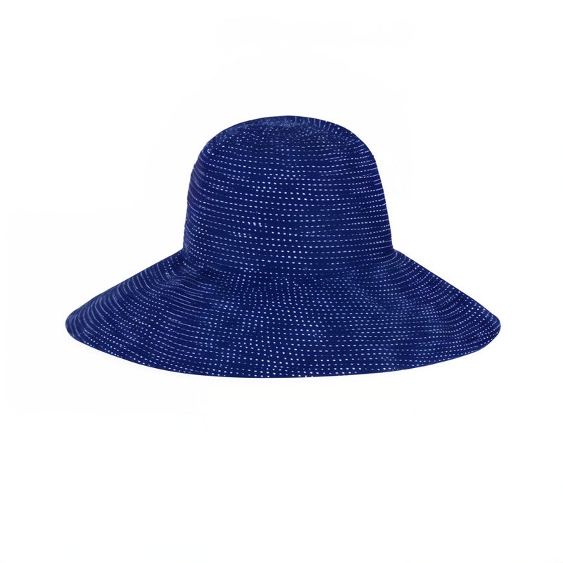 women's wide brim dot hat in navy|navy