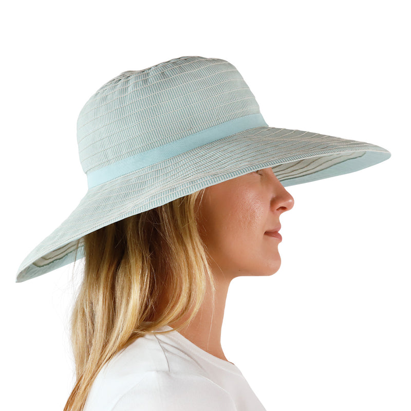 side view of woman in river pacifica hat|river