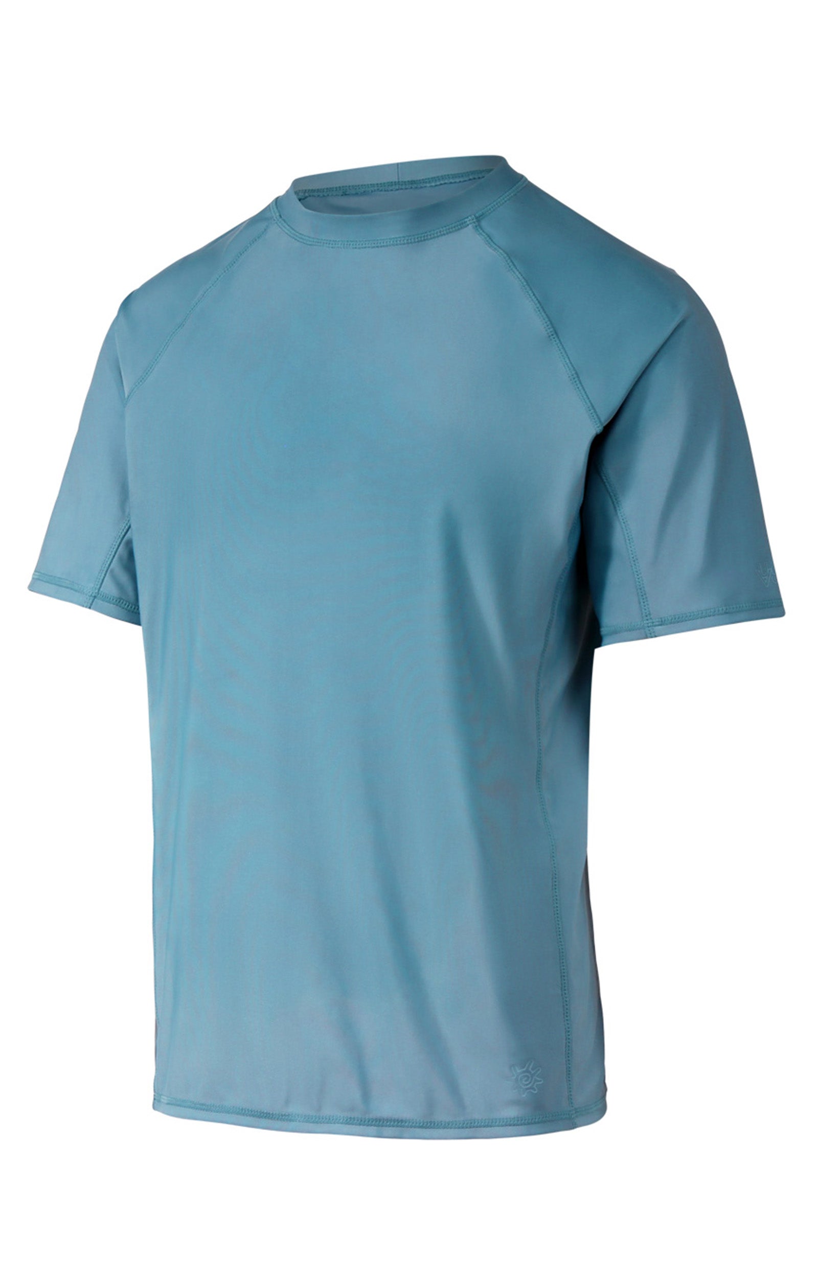 side view of the men's short sleeve swim shirt in baltic|baltic