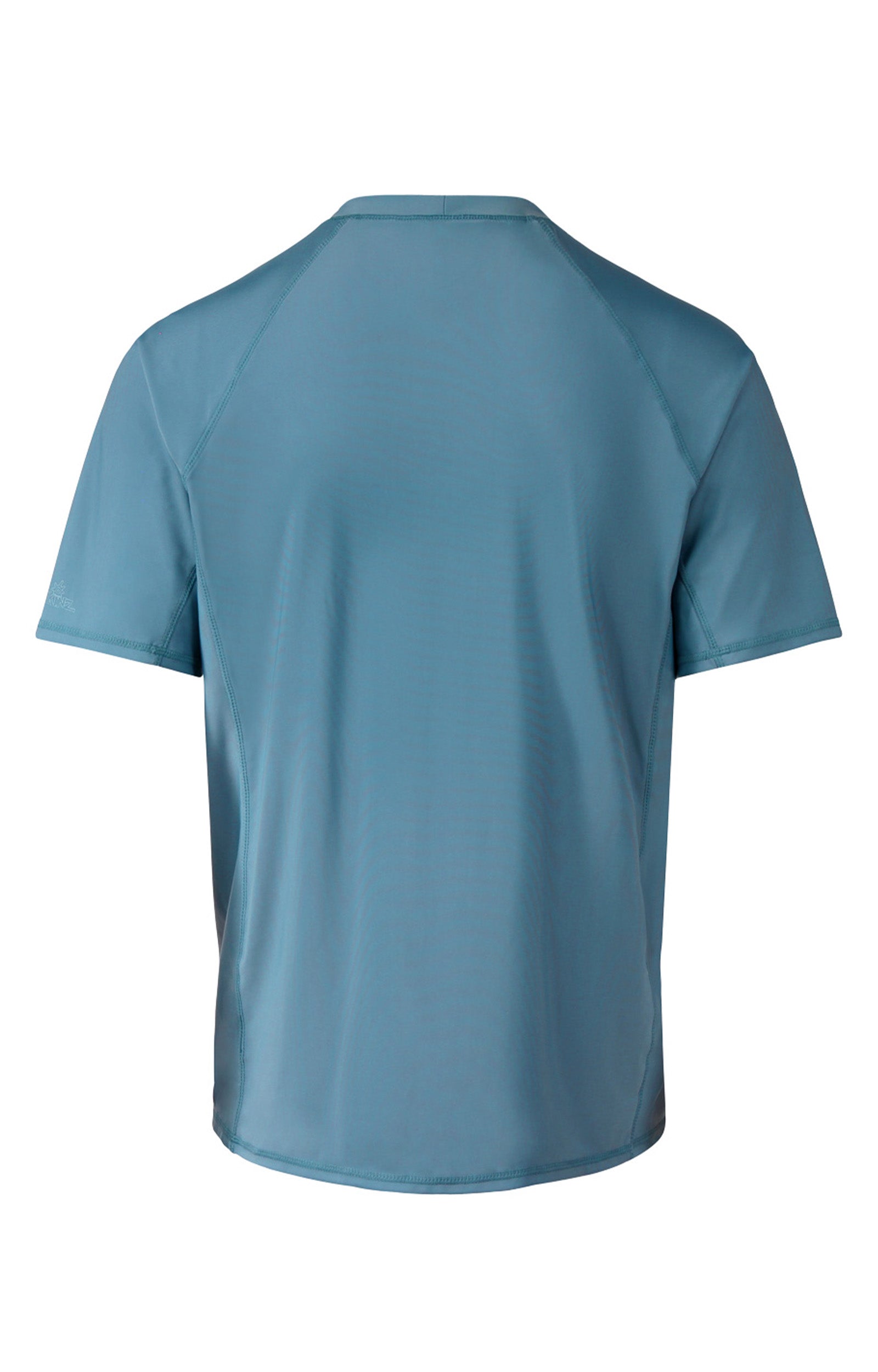 back view of the men's short sleeve swim shirt in baltic|baltic