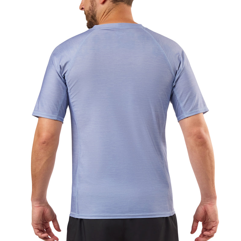 back view of mens short sleeve crew sun & swim shirt|coastal-jaspe