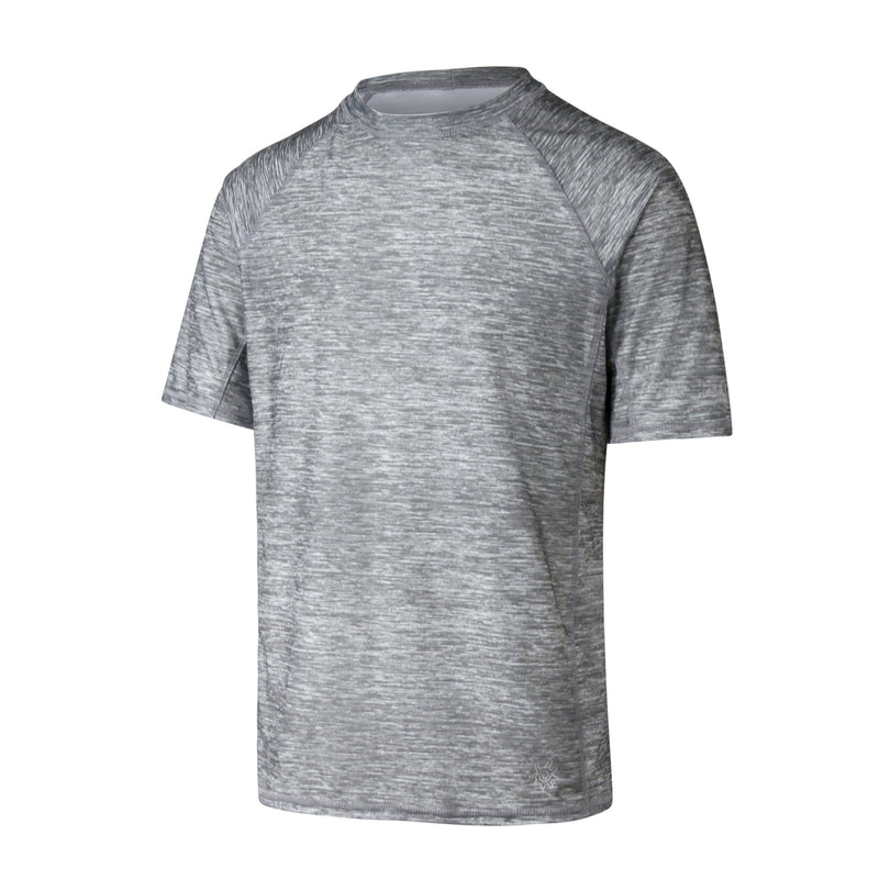 side view of the men's short sleeve swim shirt in cool grey jaspe|cool-grey-jaspe