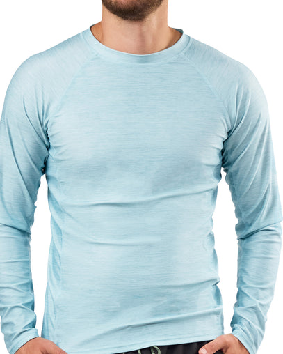mens long sleeve crew sun & swim shirt|aquamarine-jaspe