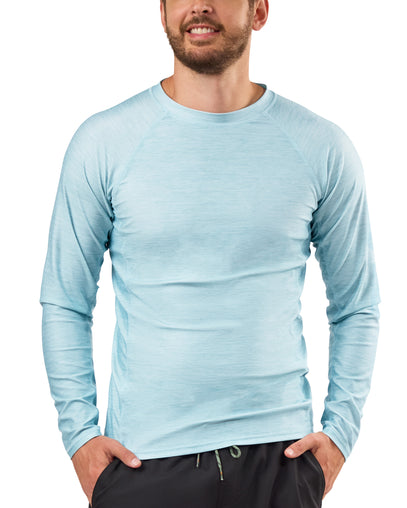 mens long sleeve crew sun & swim shirt|aquamarine-jaspe