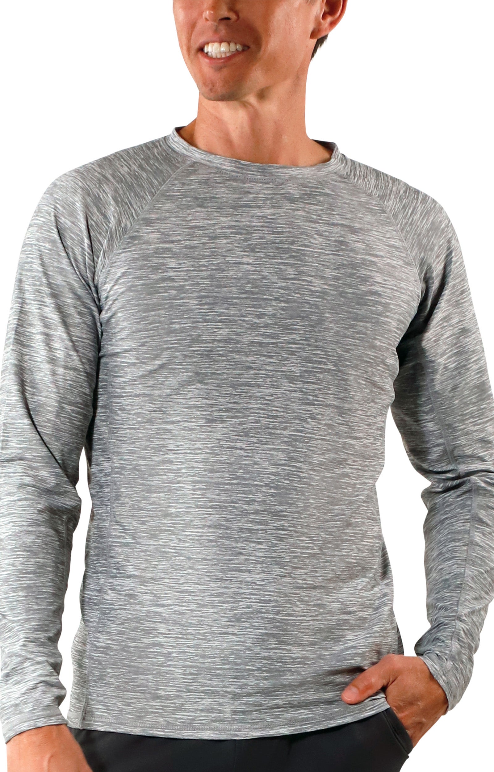 Men's long sleeve crew swim shirt in cool grey jaspe|cool-grey-jaspe