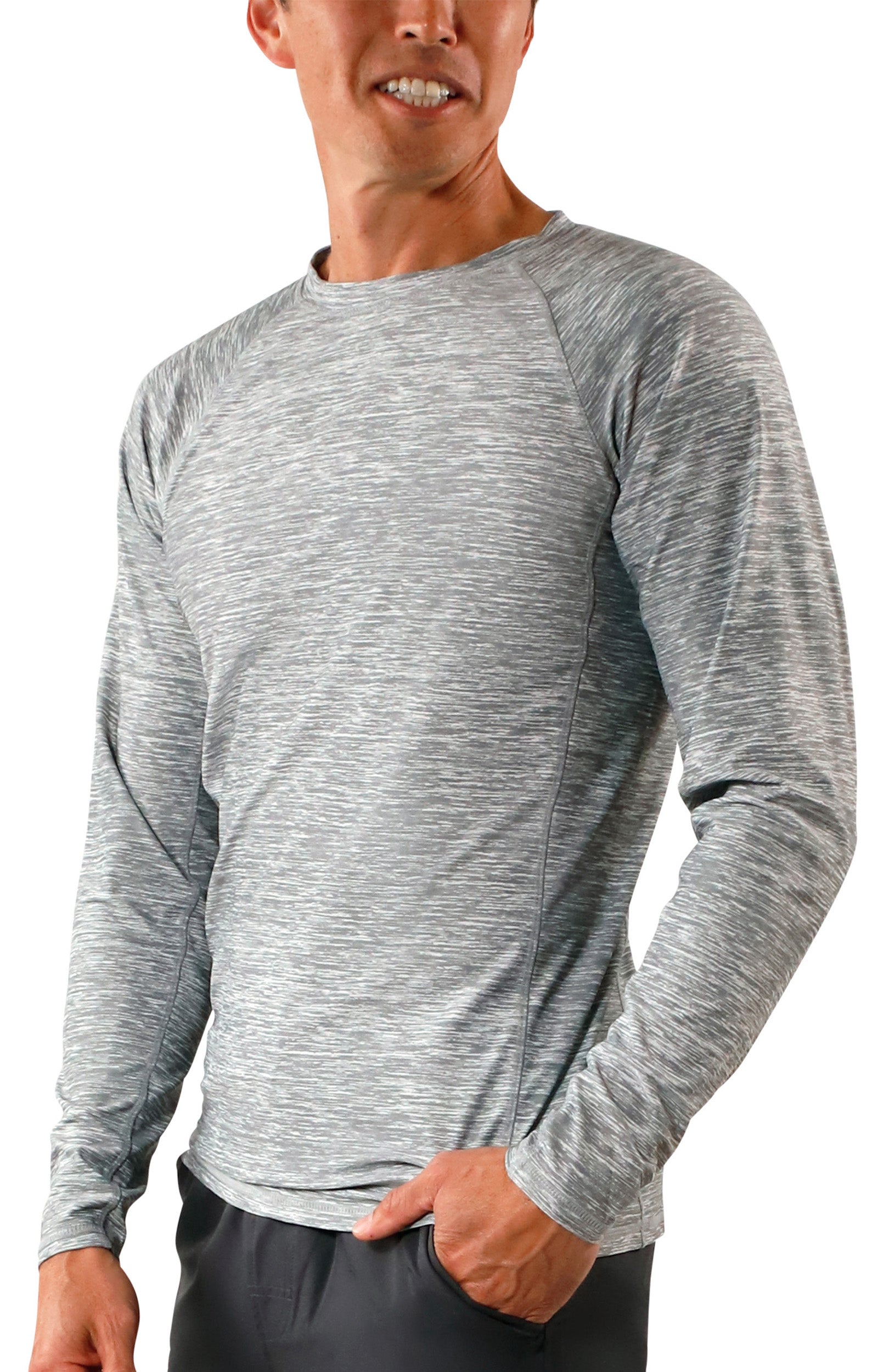 Men's long sleeve crew swim shirt in cool grey jaspe|cool-grey-jaspe