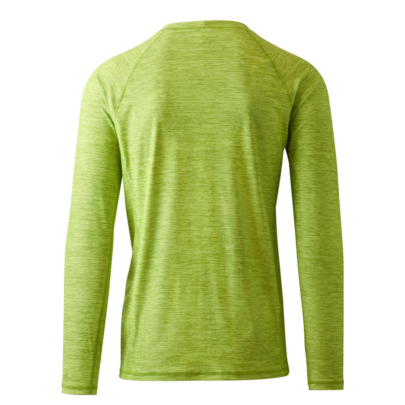Back view of UV Skinz's men's long sleeve crew swim shirt in electric green jaspe|electric-green-jaspe
