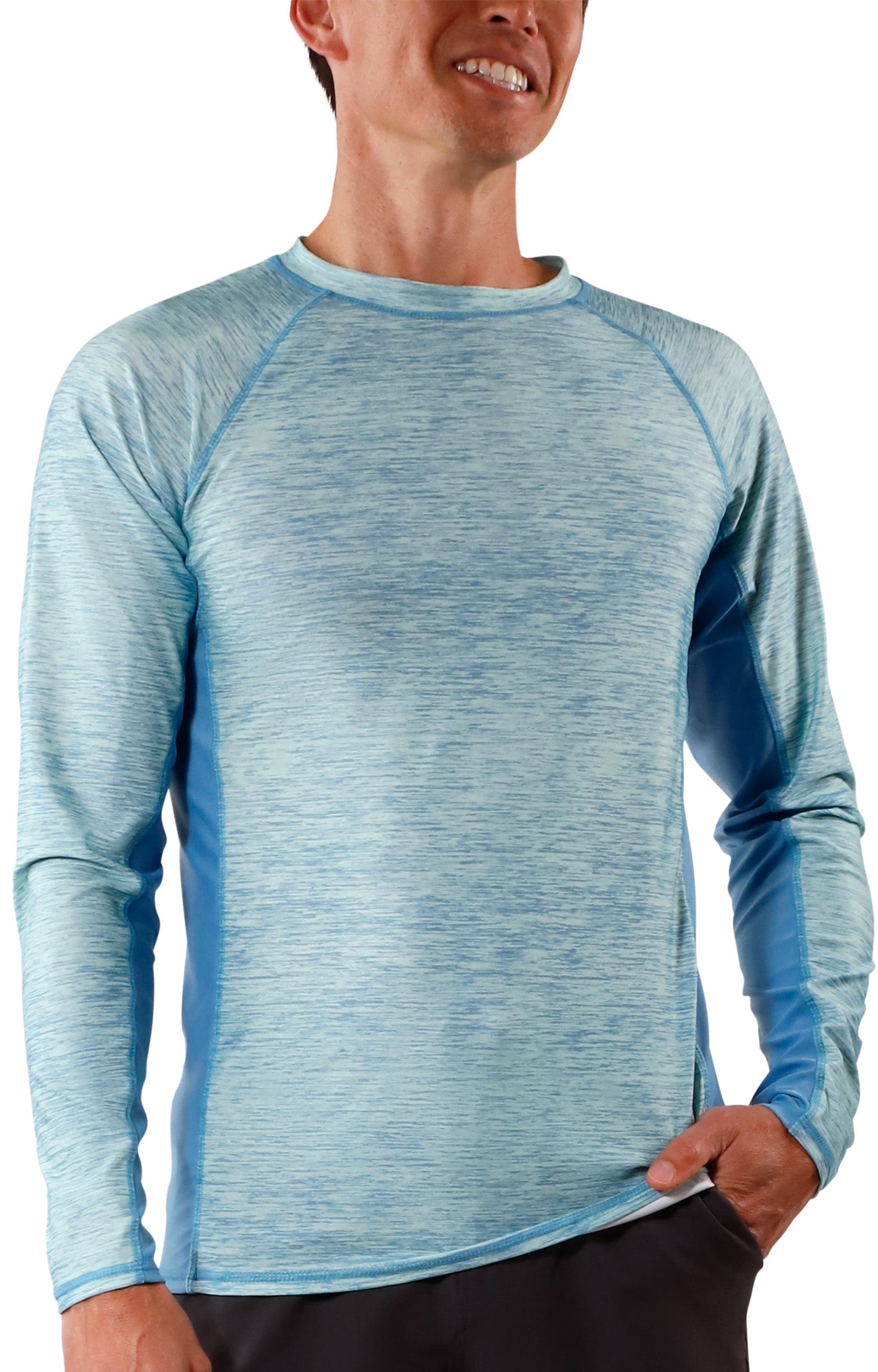 men's long sleeve crew swim shirt in lagoon jaspe|lagoon-jaspe-lagoon
