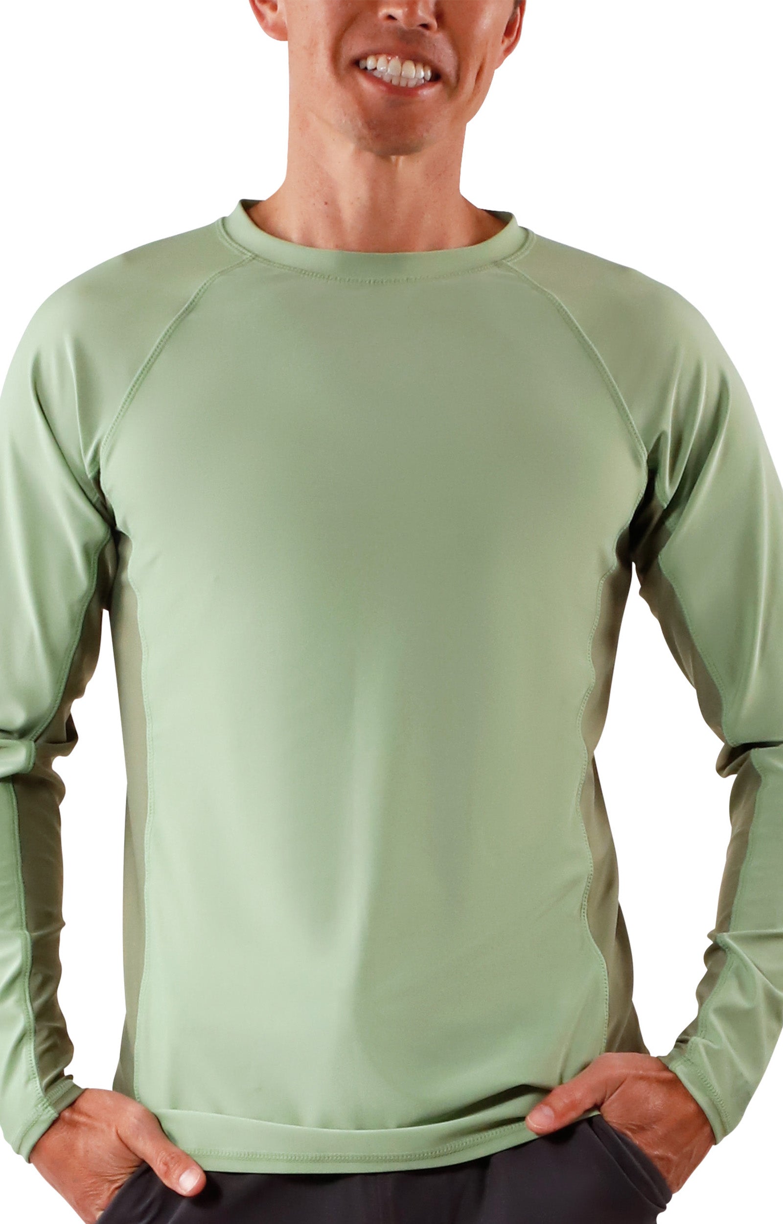 men's long sleeve crew swim shirt in sage washed olive|sage-washed-olive