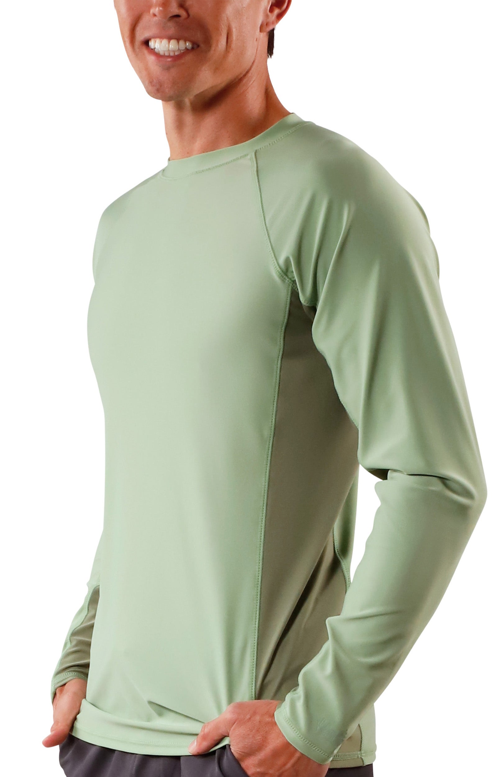 men's long sleeve crew swim shirt in sage washed olive|sage-washed-olive
