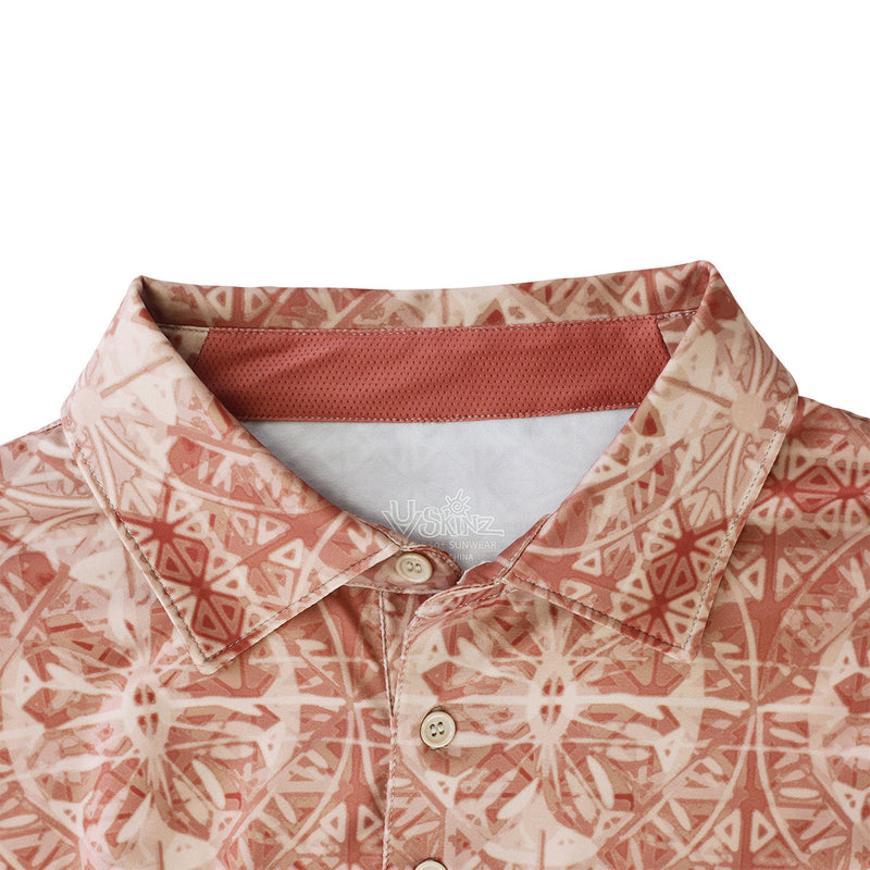 Collar of the Men's Short Sleeve Polo in Canyon Stained Glass|canyon-stained-glass