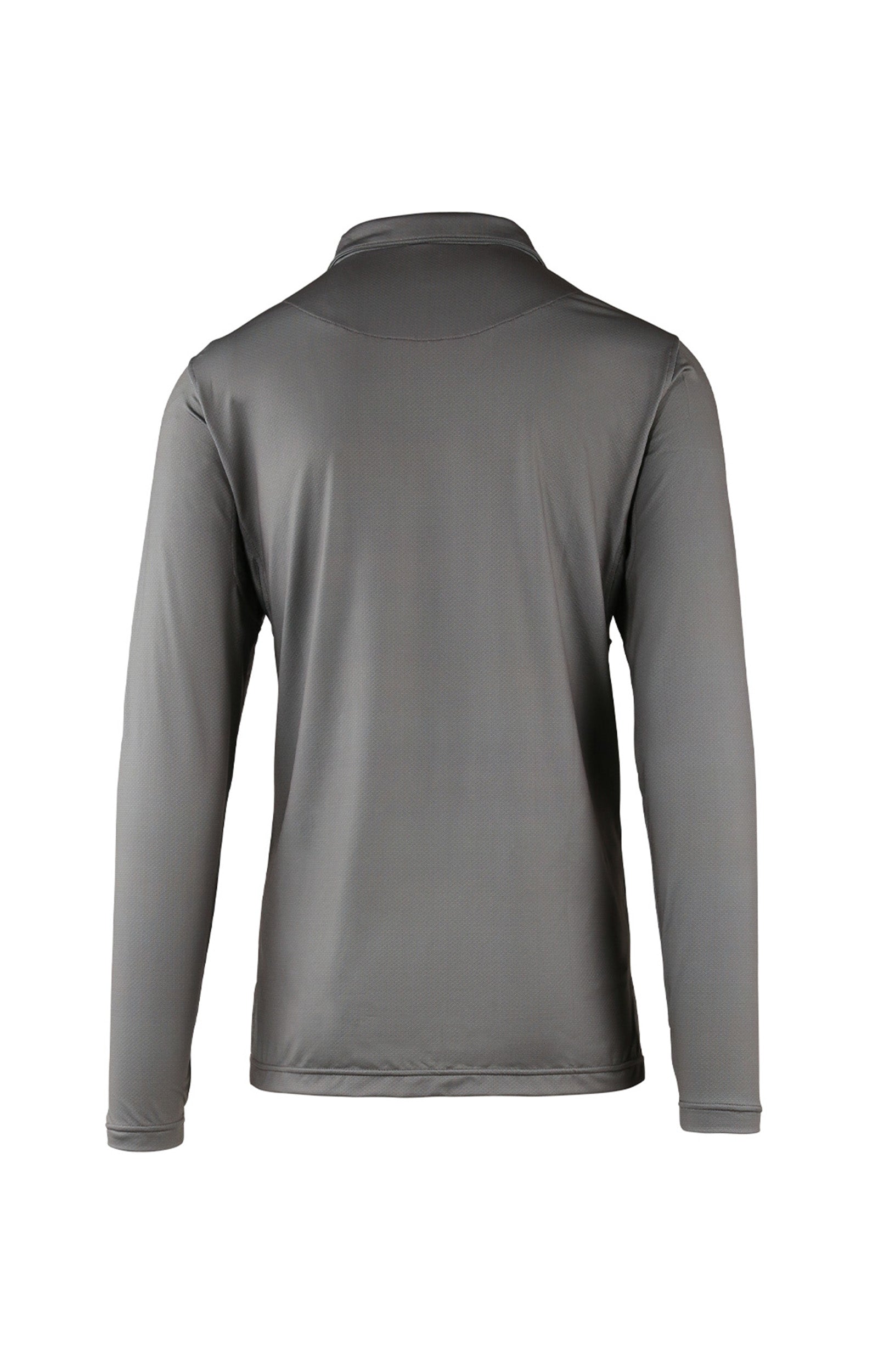 back view of mens long sleeve performance polo shirt in grey links|grey-links