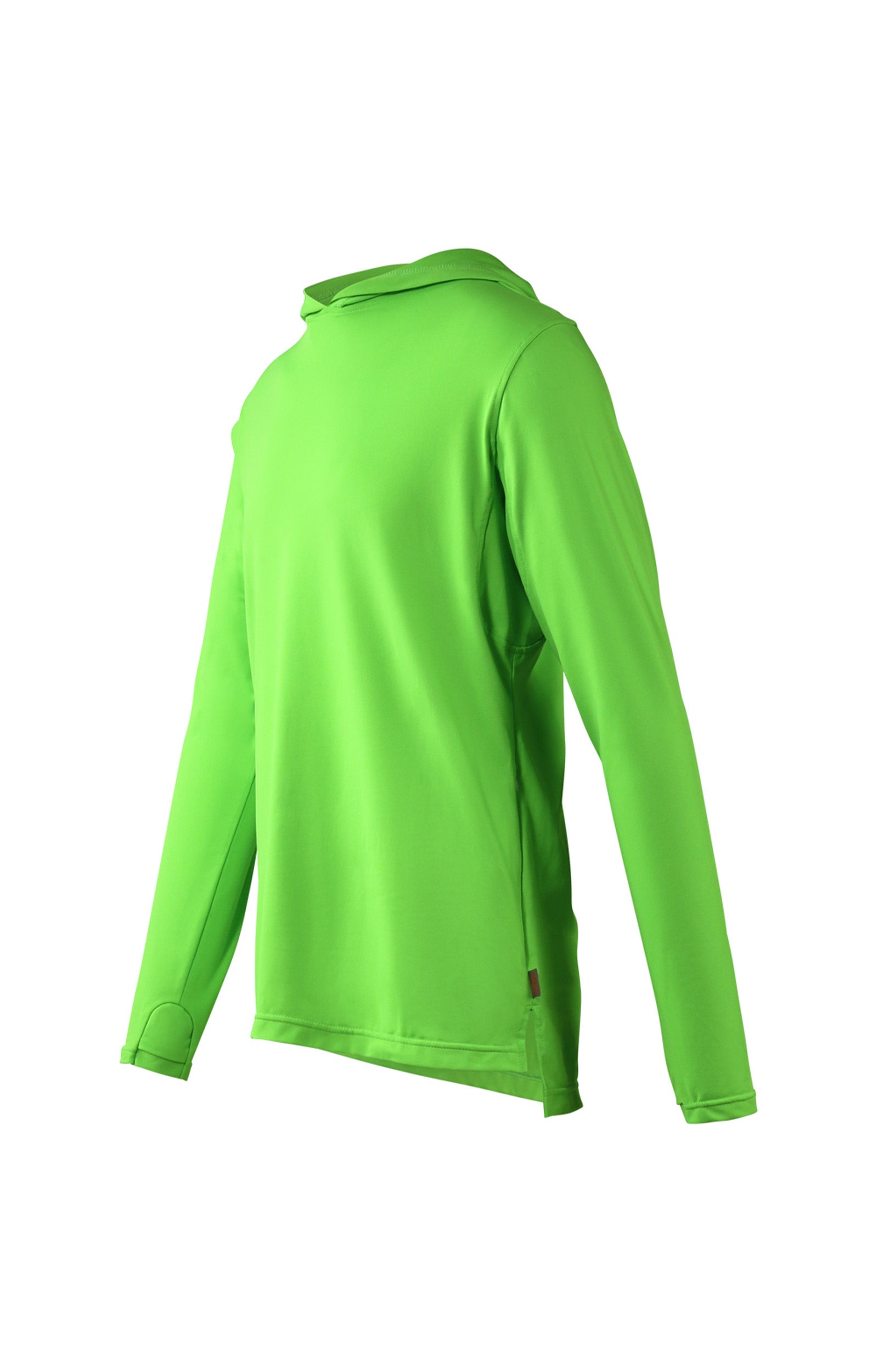 side view of mens workwear sun performance hoodie in neon green|neon-green