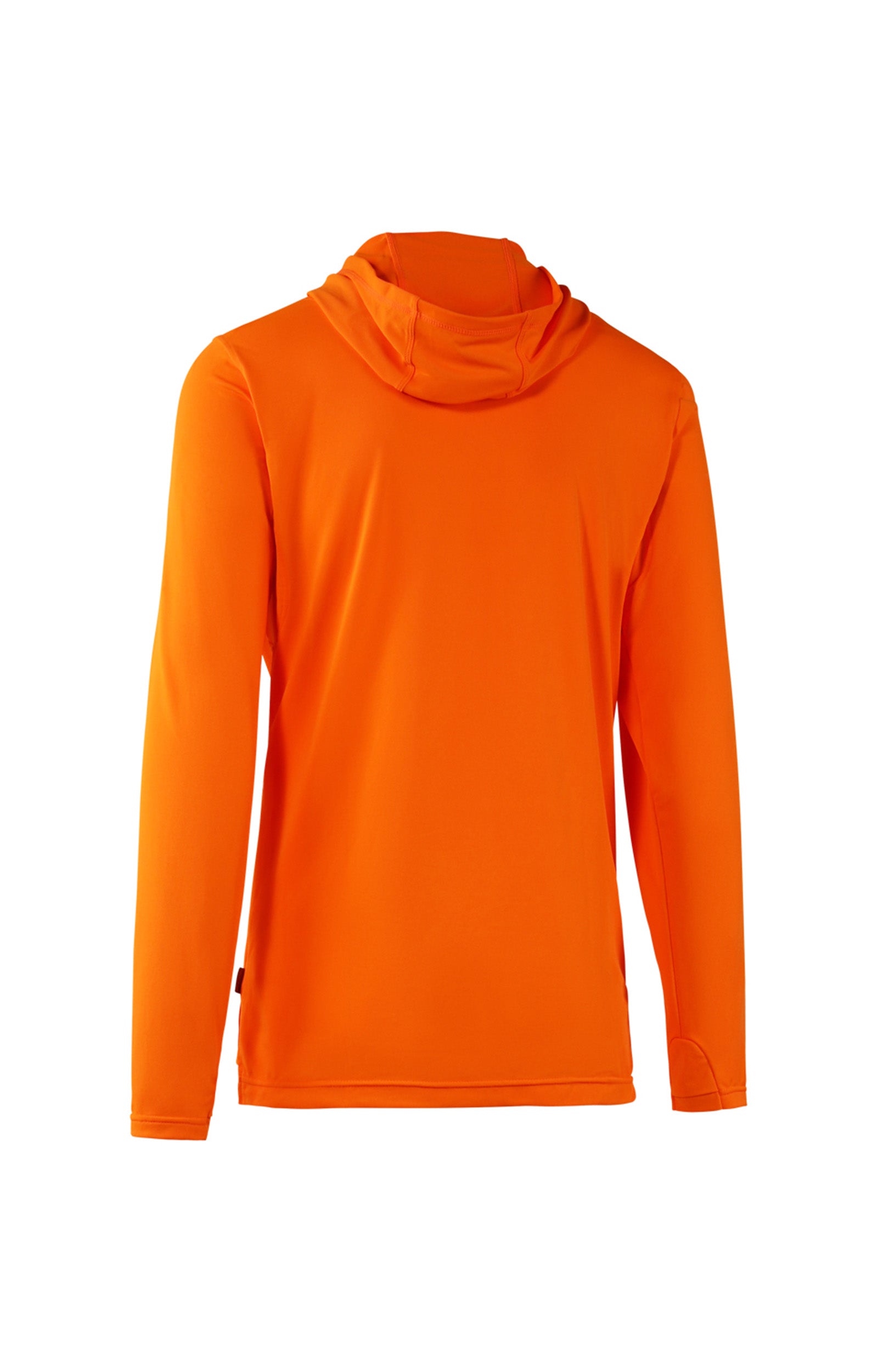 back view of mens workwear sun performance hoodie in neon orange|neon-orange